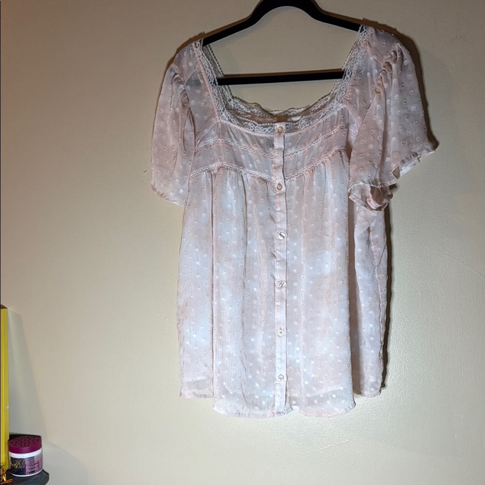 Torrid Women's Pink Lace Button-Up Top